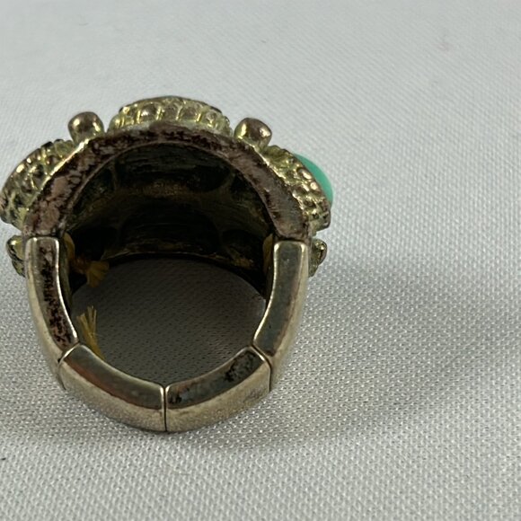 Chunky Silver Tone Faux Turquoise Statement Ring Size 8 Southwestern - Picture 5 of 9